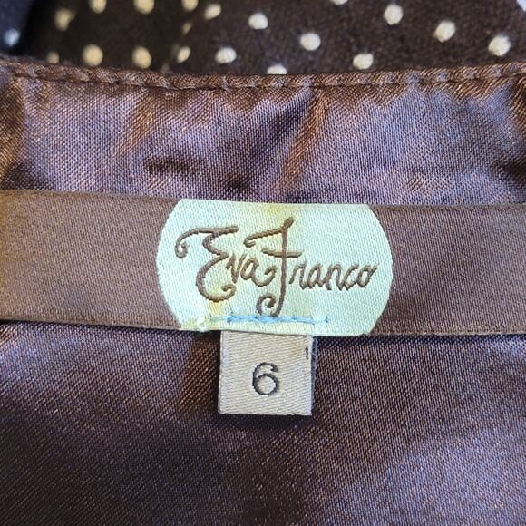 Eva Franco Polka Dot Brown and Pink Dress Tie Waist Midi Classic Chic Party 6 - Picture 14 of 16